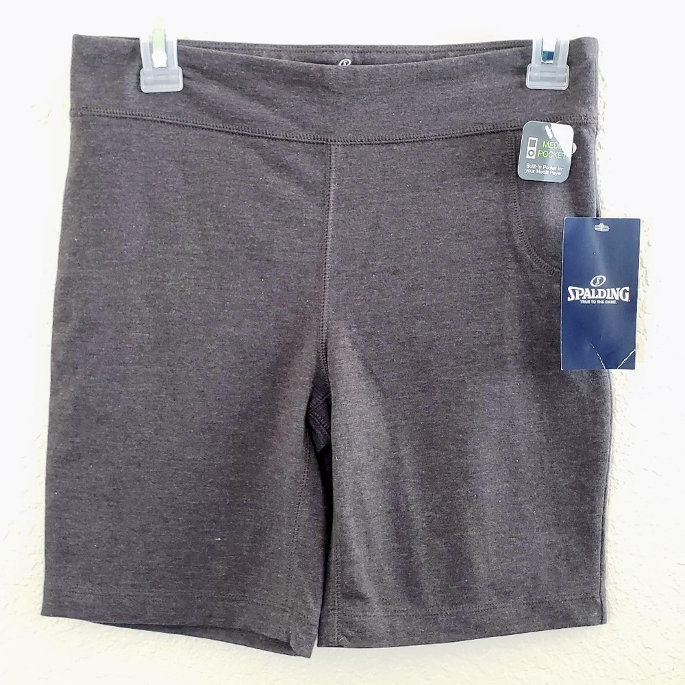 Spalding Charcoal Heather Cotton Blend Athletic Bike Shorts - Womens Size Medium